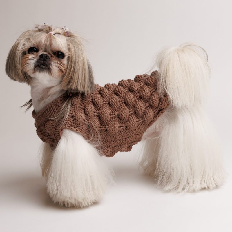 Sweter o splocie POPCORN - cappuccino