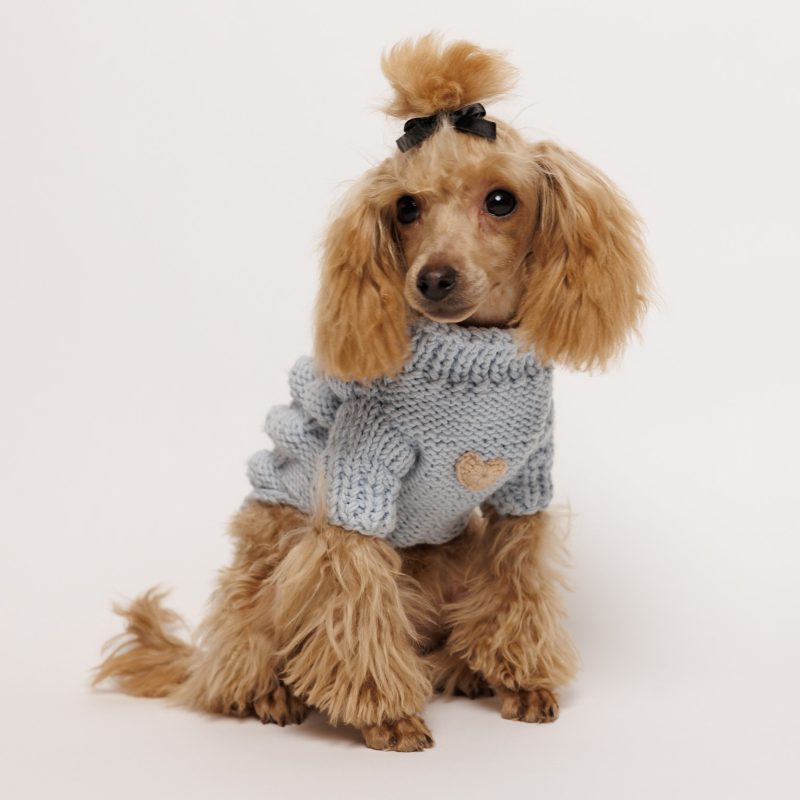 Sweter z rękawkami o splocie POPCORN - niebieski COCO