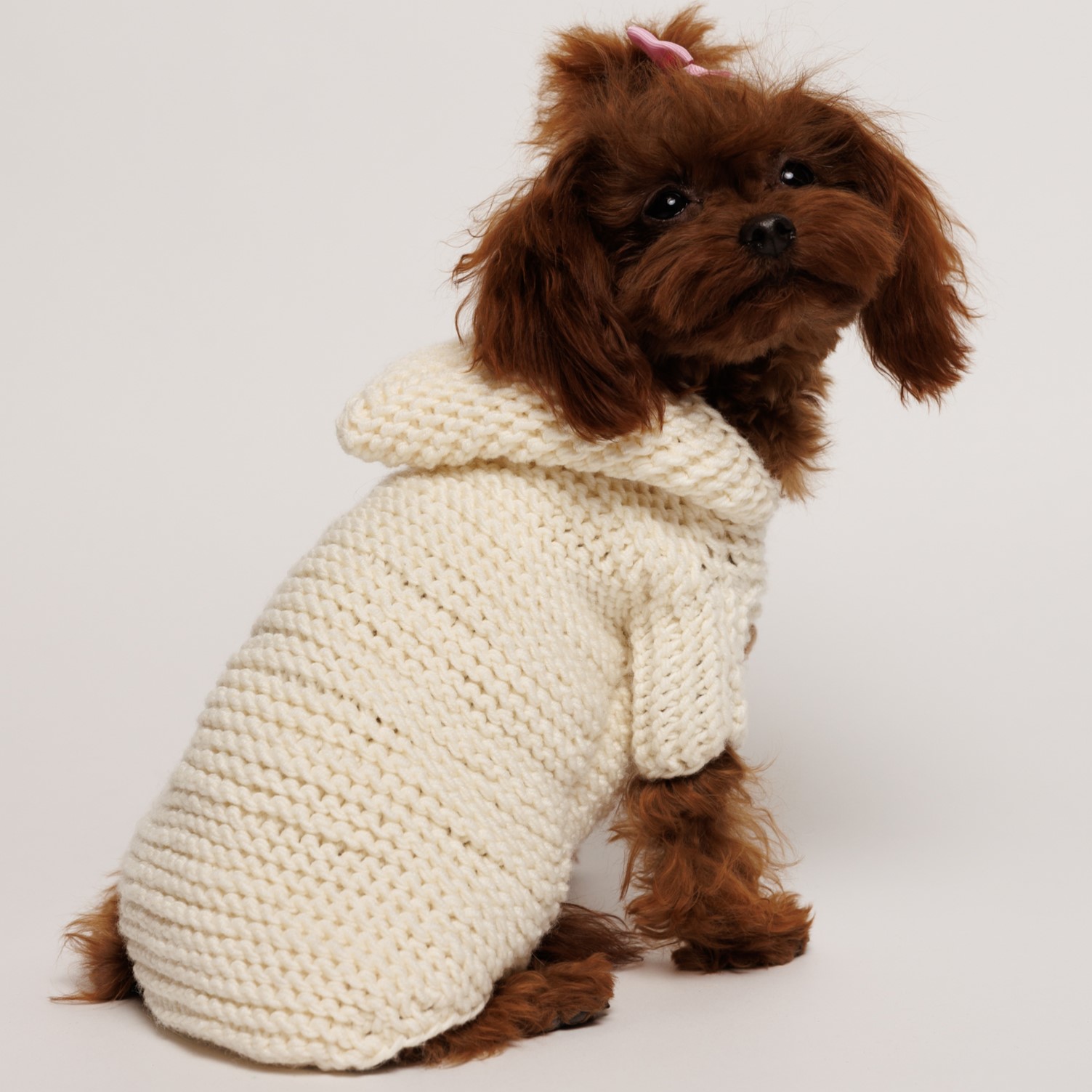 Sweter z rękawkami i kapturem - śmietankowy ABBY - obrazek 2