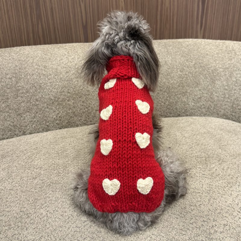 Sweter gładki z serduszkami - czerwony HEARTS